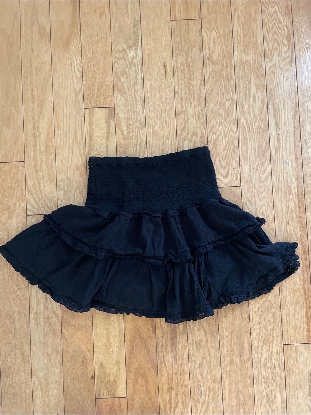 Small Sunday Best Black Tiered Smocked Mini Skirt